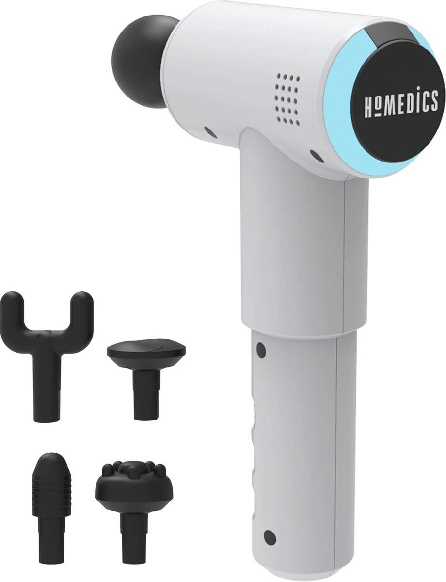 Thijox - Professioneel Fysio Massagepistool - Elektrisch Pulserende Diepweefsel Massagegun - Draadloos, Oplaadbaar, 5 Massagekoppen, Wit voor Spieront