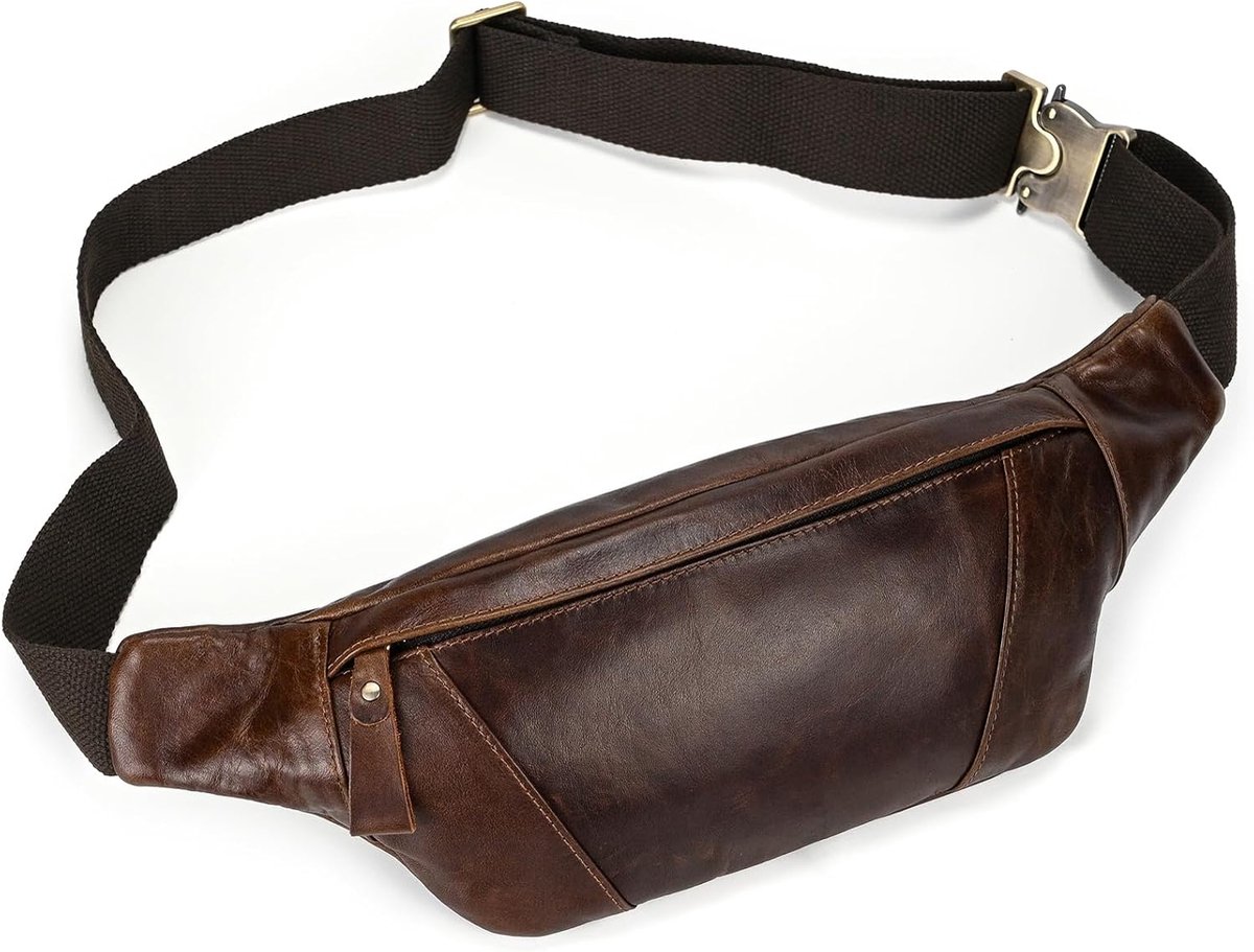 Thijox - Leren Heuptas voor Heren, Waterdichte Heupriem, Slim Pack Telefoontas, Bruin, Perfect voor Hardlopen, Outdoor, Winkelen en Reizen, Eén Maat