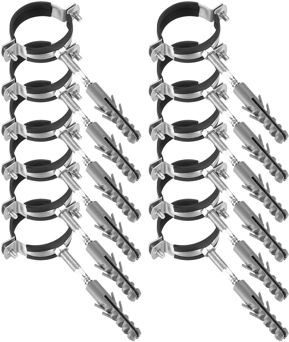 Dailygoods- Slangklemmen Assortiment 36 x 50 mm - 12 Schroefklemmen - 12 Pluggen - 12 Ophangbouten - Rubberen Inzetstuk - Verstelbaar Ontwerp - Buisklemmen