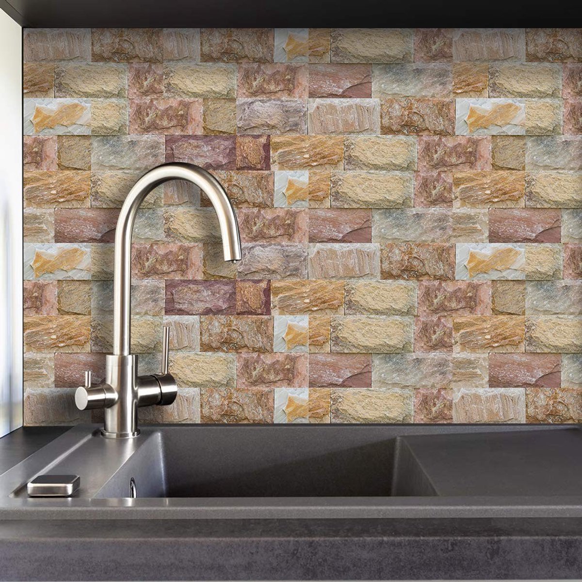Dailygoods - Muurstickers - Baksteeneffect - Eenvoudig aan te brengen - 54 stuks - Wanddecoratie - Geschikt voor badkamer en keuken