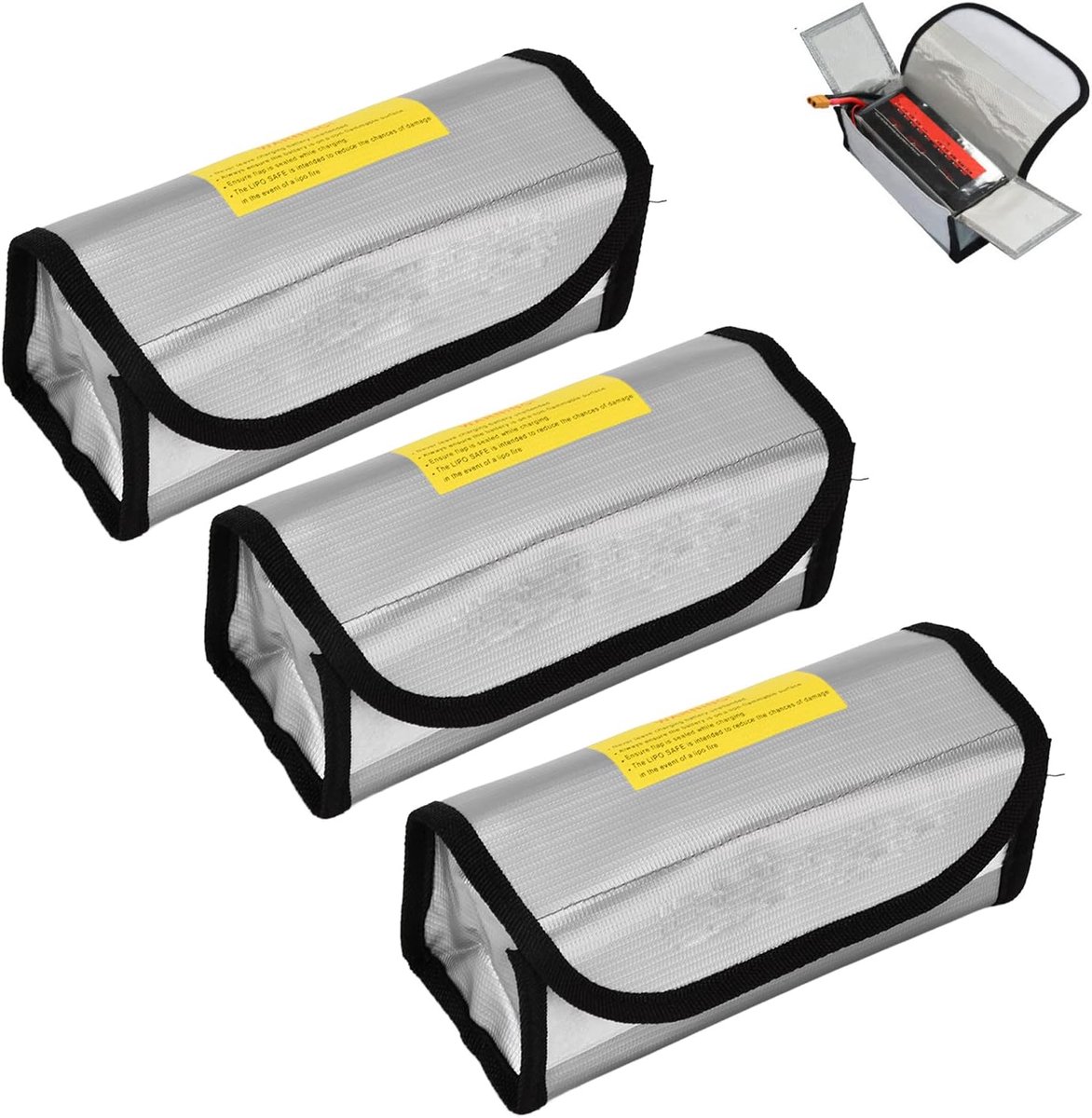 Thijox - 3 stks Lipo Batterij Veilige Tas - Brandwerende Opladingsbescherming, Explosieveilig, Hoge Temperatuur Weerstand, Ideaal voor Thuis en Worksh