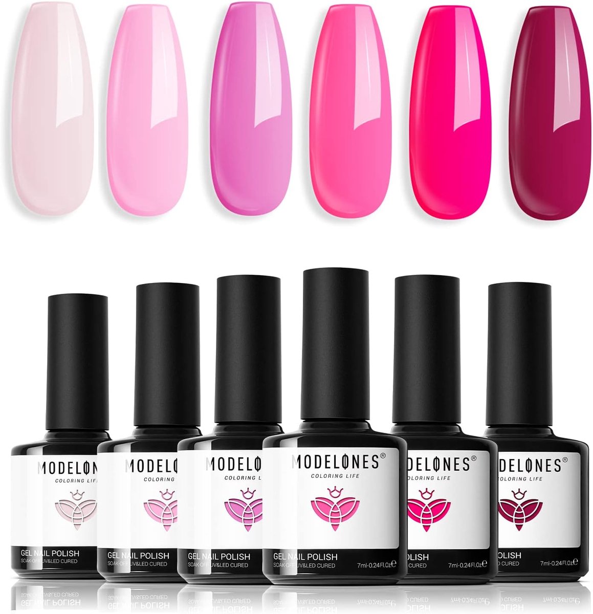 Thijox - Roze Gel Nagellak Set, 6 Kleuren UV/LED Gellak voor Nail Art Manicure, Professionele Nagelstudio Set, Valse Nagels Decoratie voor Feesten en