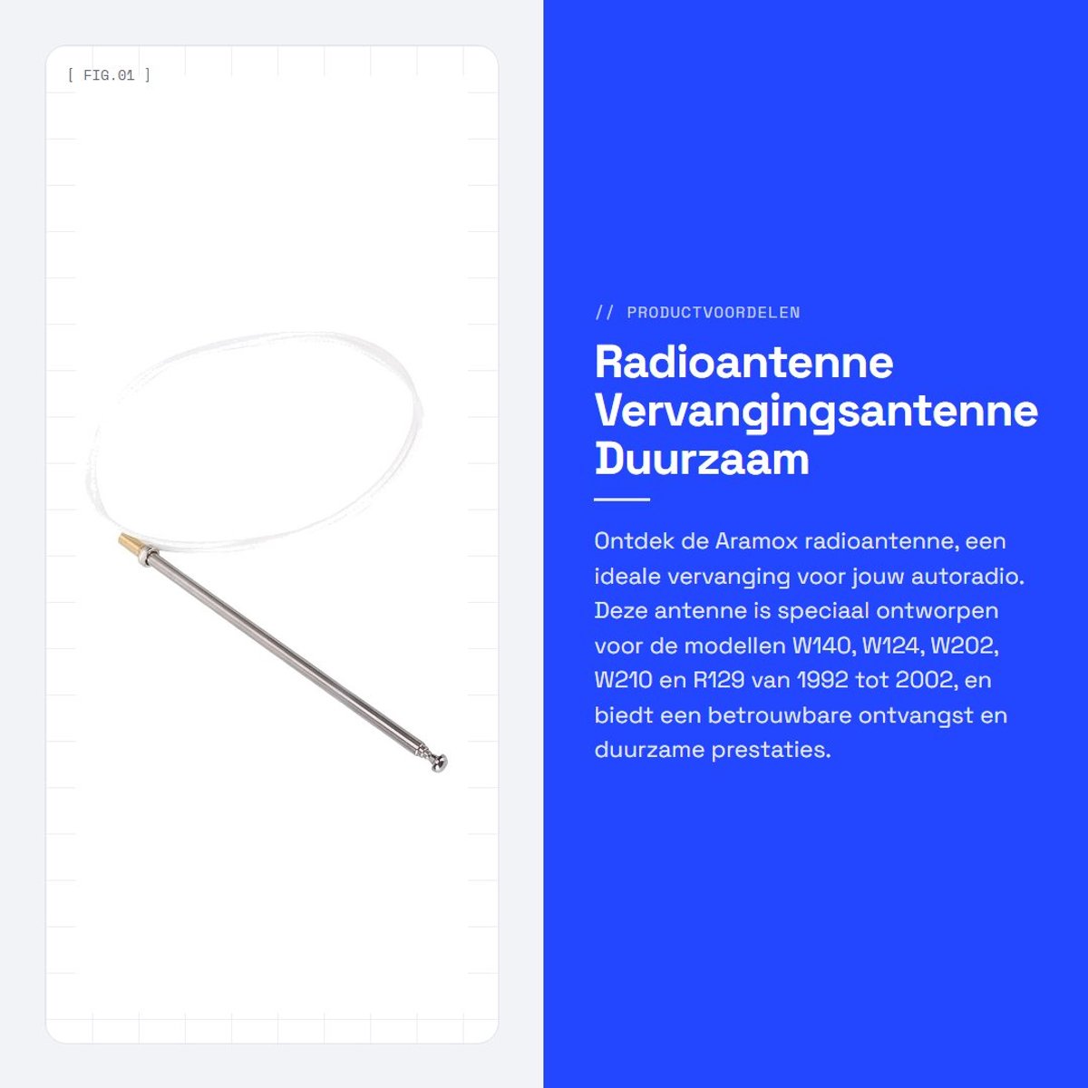 Dailygoods- Radioantenne Vervanging 1408270001 - Auto Antenne Universeel - Roestvrij Staal - Waterdicht Ontwerp - Duurzaam Materiaal - Geschikt voor W140/W124/W202/W210/R129 - Autoantenne