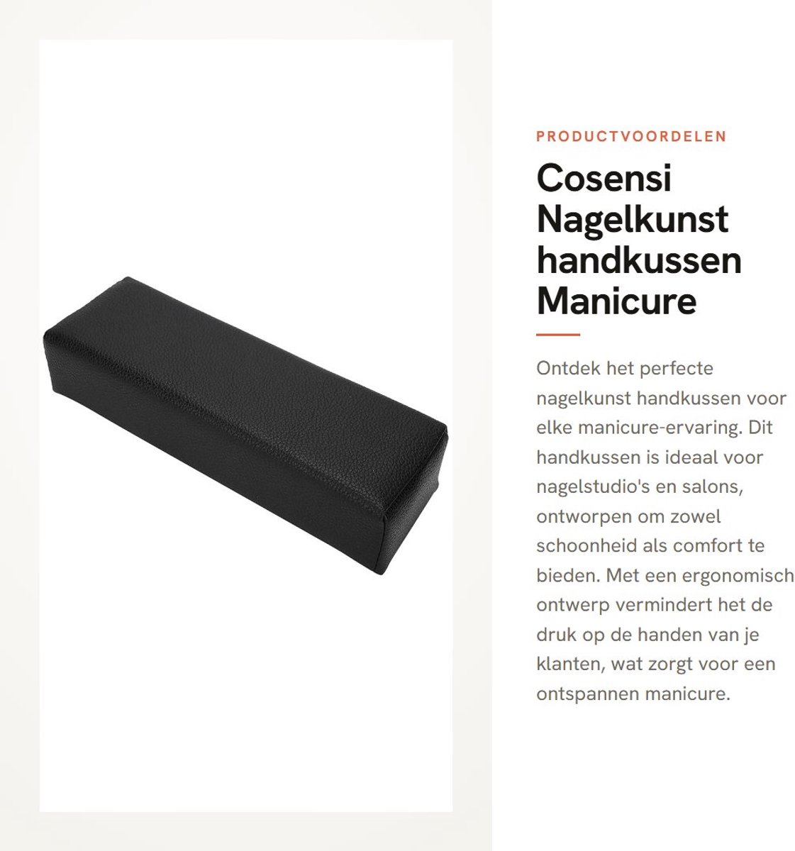 Dailygoods- Nagelhandkussen Ergonomisch Design - Manicure Kussen - Polssteun - Zacht Katoen - PU-leer - 30 x 9,5 x 6,5 cm - Manicurekussen