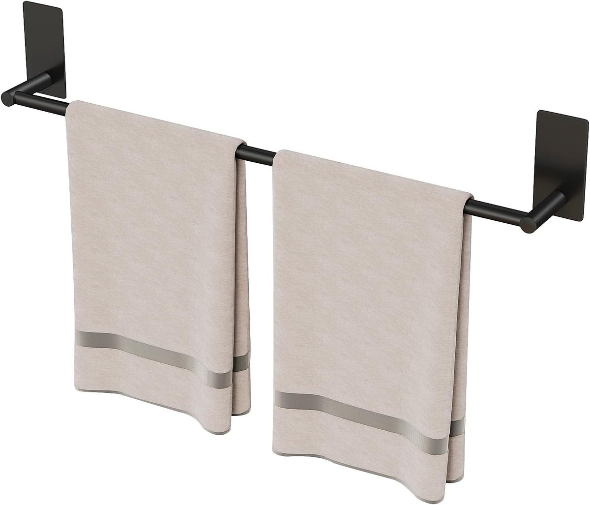 Wandgemonteerde handdoekenhouder met zelfklevende bevestiging van roestvrij staal in matzwart, moderne handdoekrek van 55 cm voor badkamer en keuken