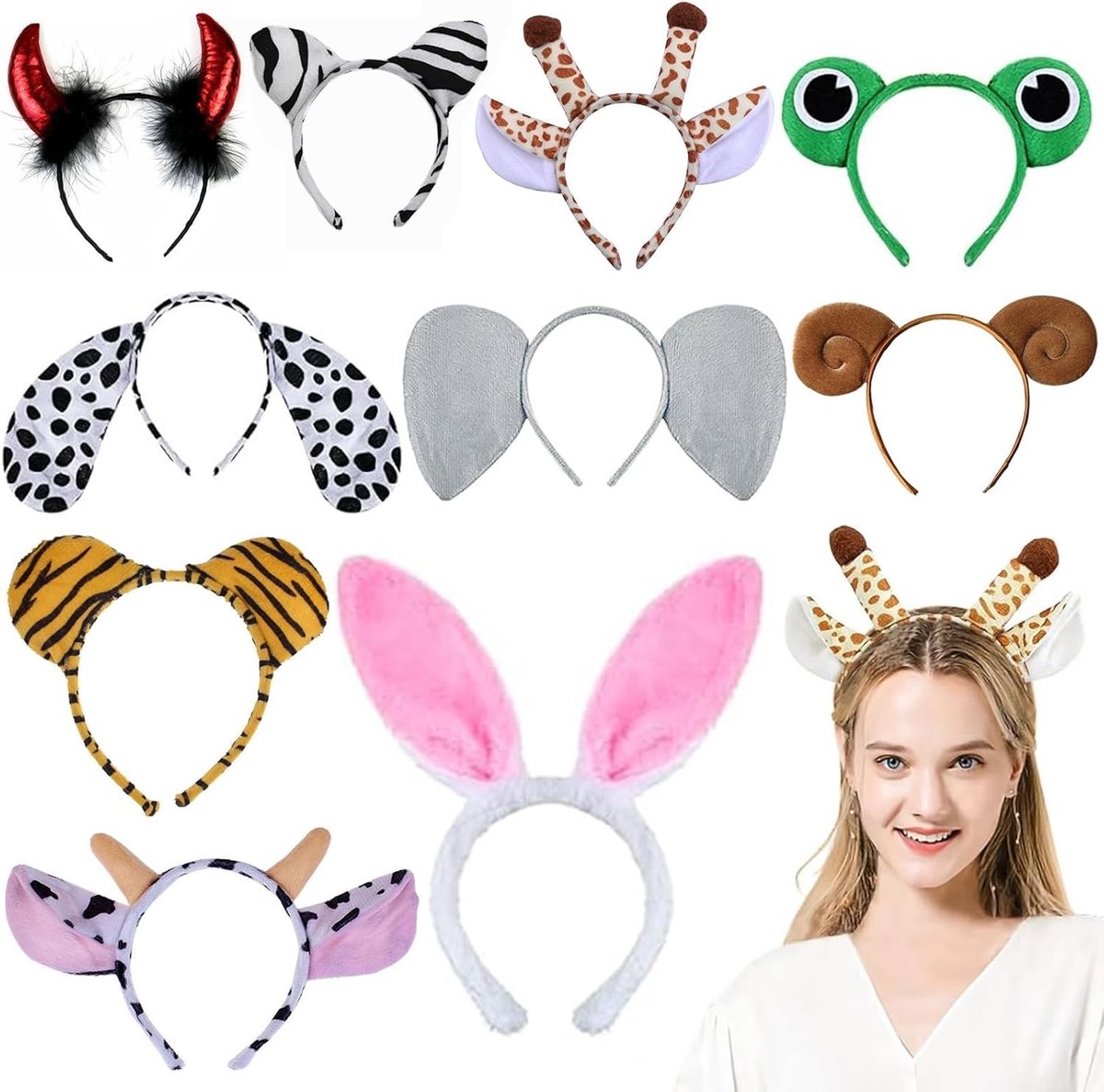 Cartoon Oren Haarbanden Set van 10 Stuks voor Feestjes, Verjaardagen en Carnavals, Geschikt voor Volwassenen en Kinderen