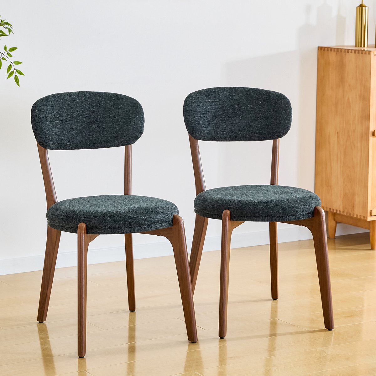 DESMIU Eetkamerstoel - 48,5 x 55,5 x 84 cm - Set Van 2 Met Gevoerde Zitting En Rugleuning - Voor Eetkamer En Keuken - Linnen Zwart