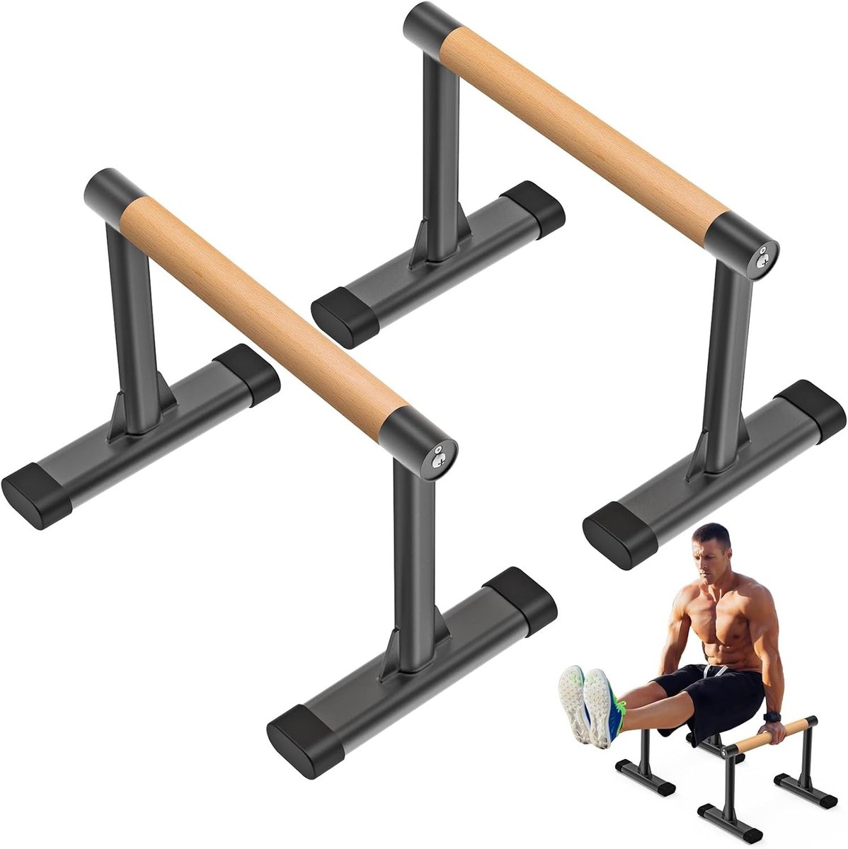 Houten Parallettes voor Push-ups en Dips, Stevige Fitness Apparatuur voor Handstand, L-Sit en Krachttraining, Tot 272 kg Belastbaar