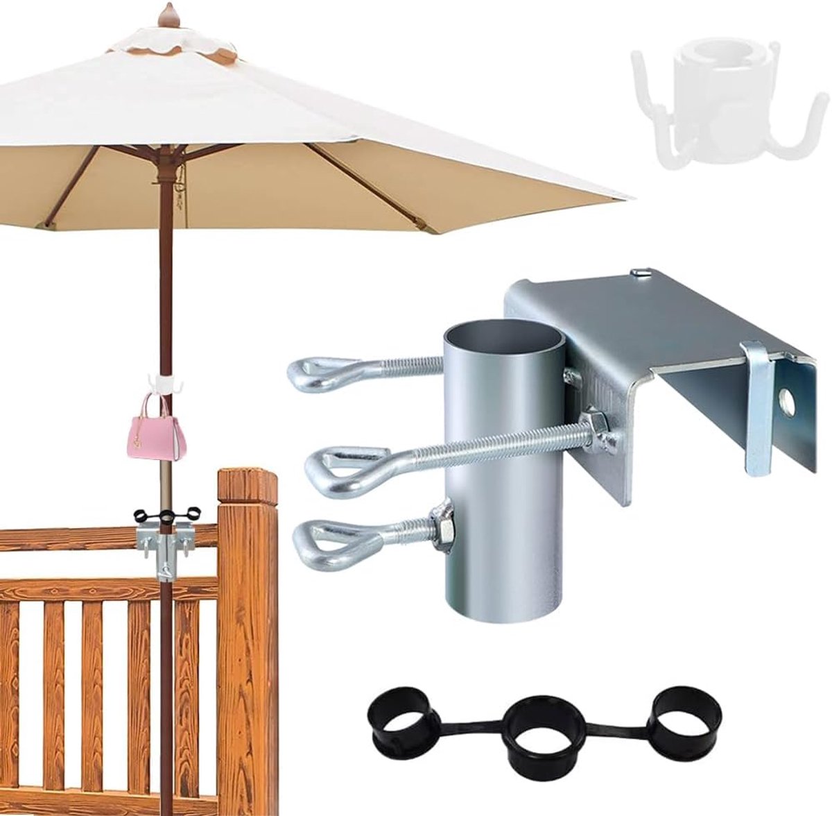 Thijox - Parasolhouder voor Balkonleuningen Instelbaar - Ruimtebesparende Parasolstandaard - Draagbare Parasolhouder voor Terras, Tuin en Balkon - Ges
