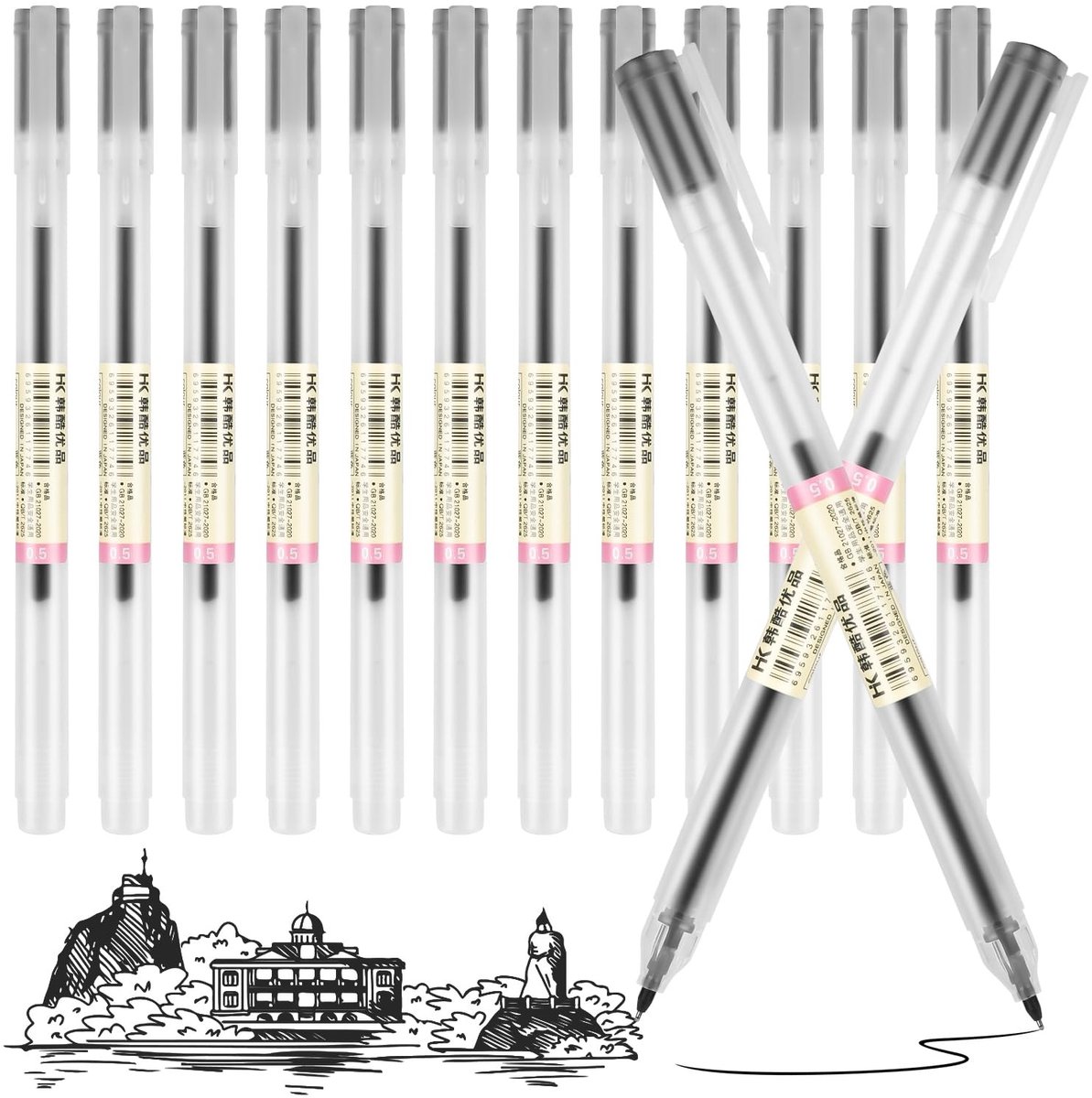 Dailygoods - OFFCUP Gelpen, 0,5 mm, 12 stuks, zwarte gelinkt, Japanse stijl, gelpen, extra fijne punt, zwarte gelbalpen, sneldrogende inkt