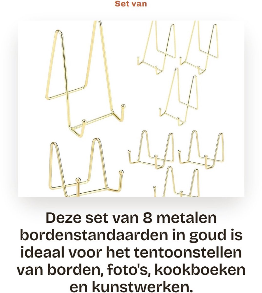 Dailygoods- Bordenstandaard Goud - Set van 8 - 8 cm/15 cm - Metalen Bordenhouder - Decoratieve Plaathouder - Robuuste Constructie - Fotolijststandaard