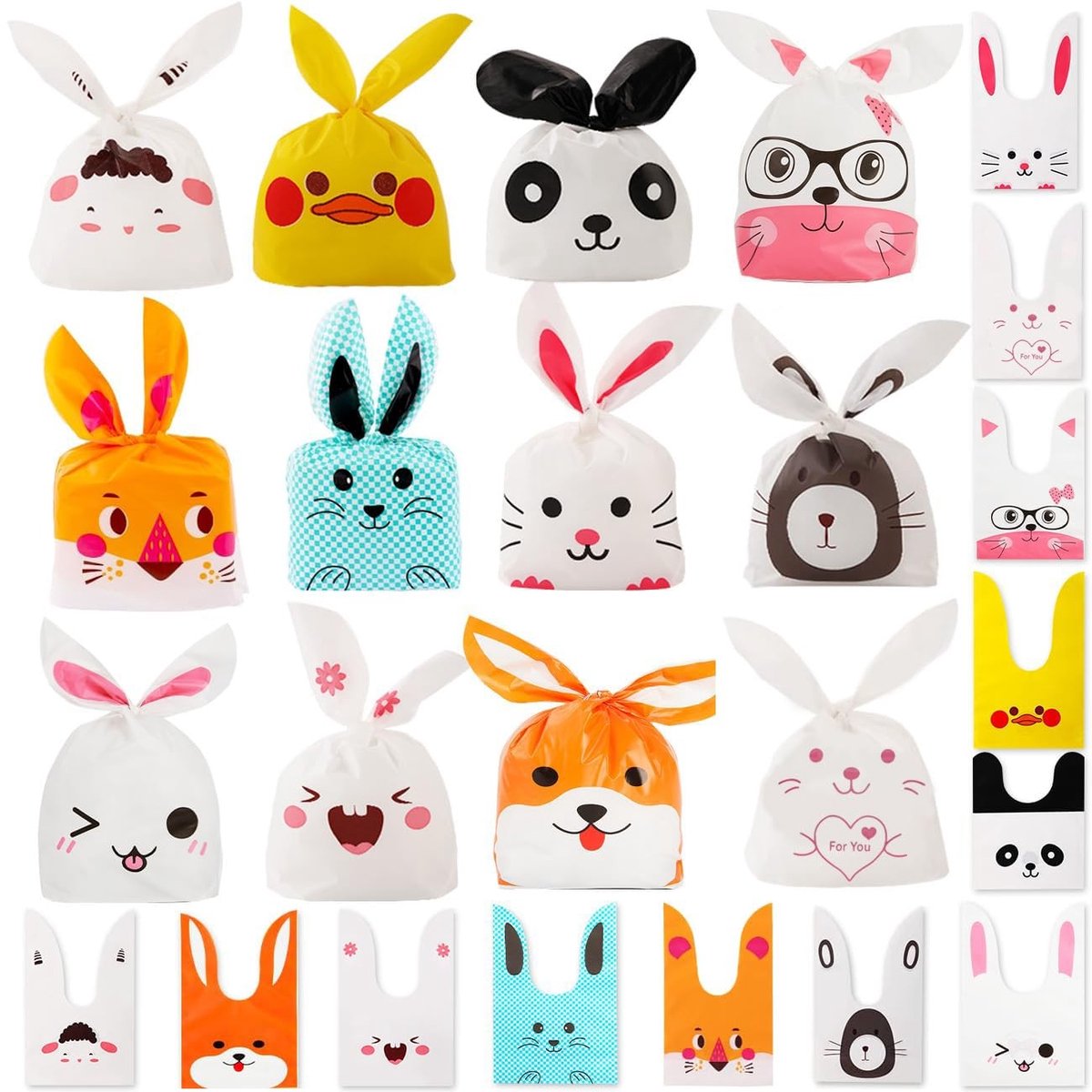 Dailygoods- Snoepzakjes 60 Stuks - Konijnenoren - Geschenkzakjes - Cadeauzakjes - Dieren - Duurzaam EVA Materiaal - 13,5 x 22,5 cm