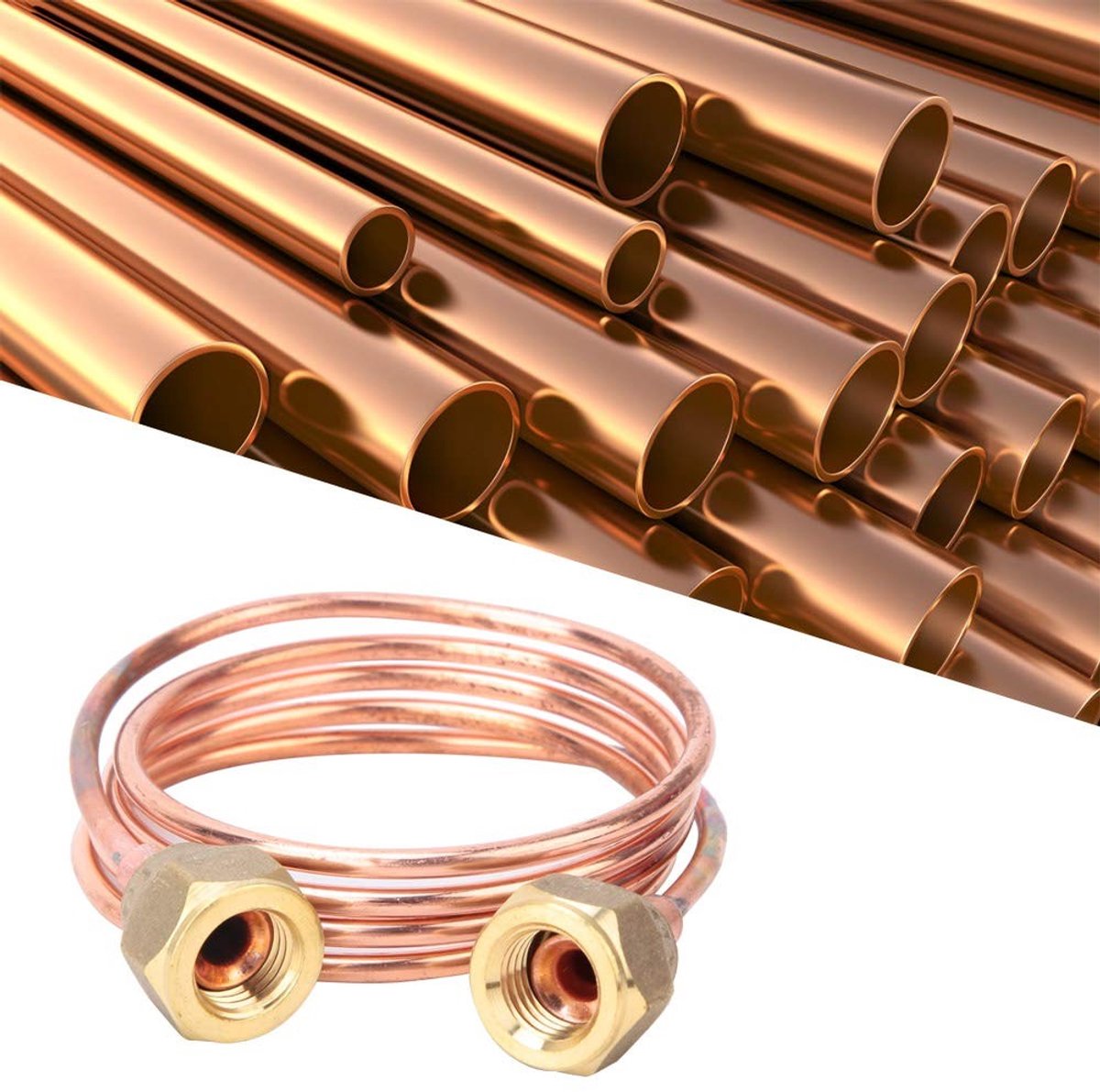 Dailygoods- Capillaire Buis Zacht Koper 2,8 Mm - G1/4 Inch - 900 Mm - Corrosiebestendige Messing Connector - Duurzaam - Geschikt voor Koeling/Airconditioning - Koelbuizen