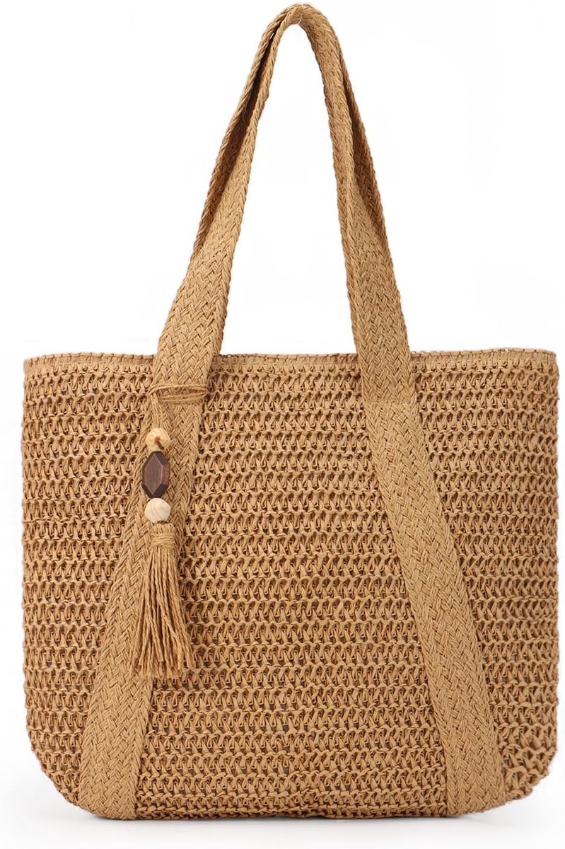 Zomer geweven Tote Bag Stro Beach Bag met Kwastjes Groot Stro Tote - ShopVlot
