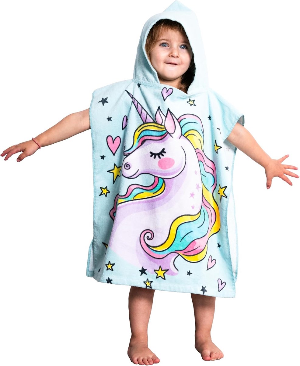 Thijox - Kinderponcho Badponcho Capuchonhanddoek 100% Katoen Eenhoorn voor Jongens & Meisjes - Perfect voor Strand, Badkamer en Zwembad