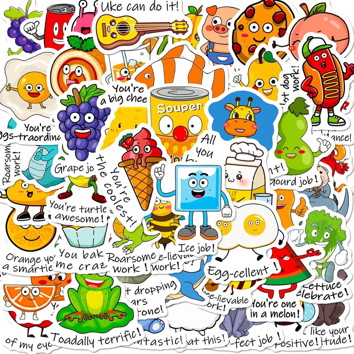 Thijox - 100 Stuks Grappige Woordspelingstickers - Leuke Aanmoedigingsstickers voor Waterflessen, Koffers, Fietsen, Auto's, Tablets - Persoonlijke Emo