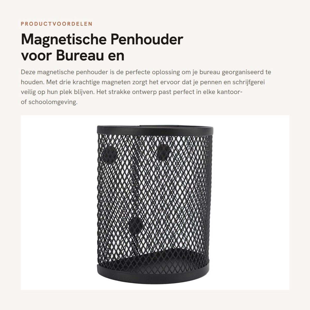 Dailygoods- Penhouder Sterke Magnetische Bevestiging - Bureau Organizer - Magnetische Mesh Pennenbak - Duurzaam Metaal - 3 Zware Magneten - Modern Ontwerp - Pennenhouder
