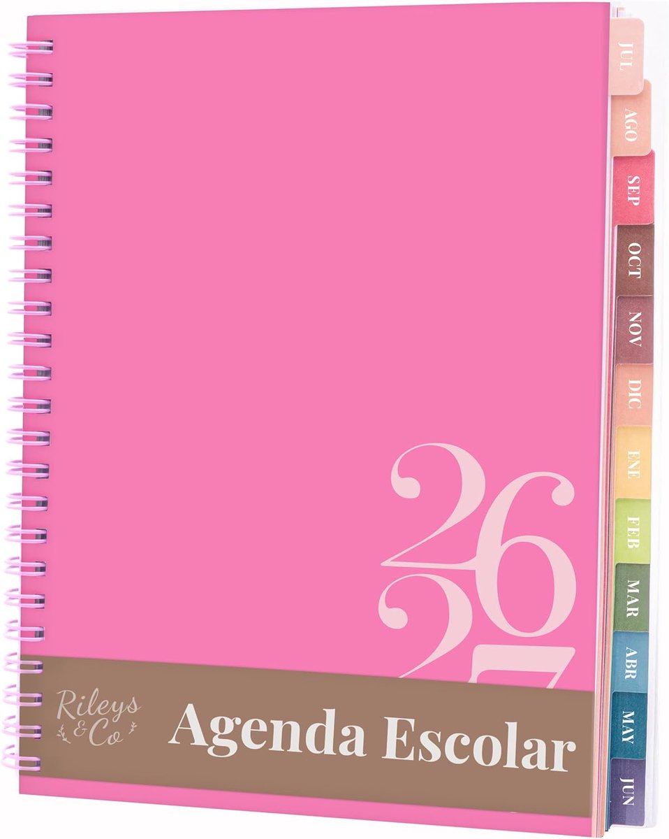 Thijox - Rileys Academic Planner 2026-2027, Dagelijkse & Wekelijkse Planner, Maandplanner, Spiraalgebonden, Notitiepagina's voor Studenten, 20x15 cm,