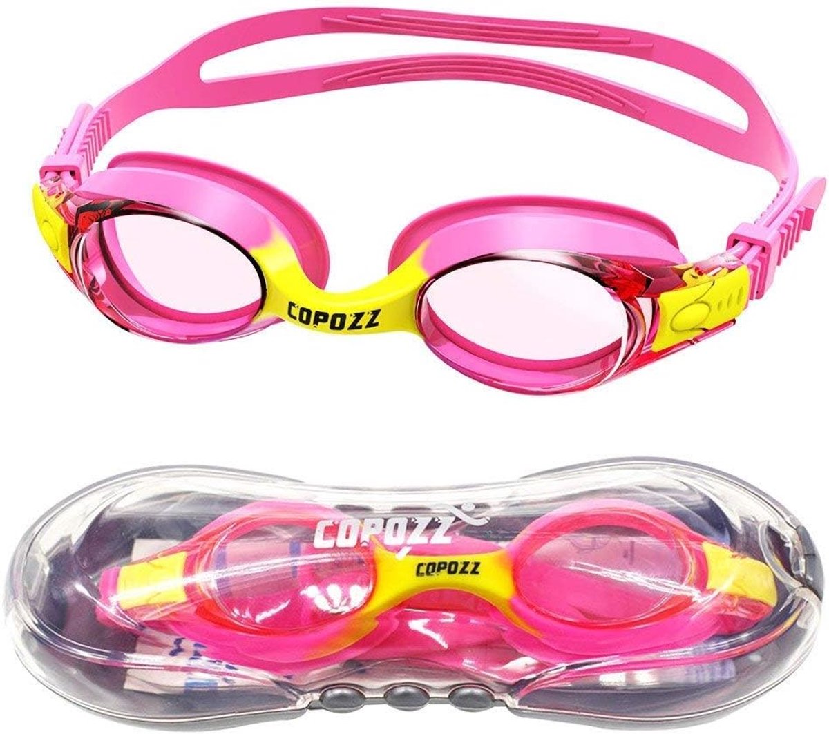 Thijox - Kinderzwembril voor meisjes 3-12 jaar, COPOZZ anti-condens waterdichte zwembril met UV-bescherming, verstelbare elastische riem, spiegelhelde
