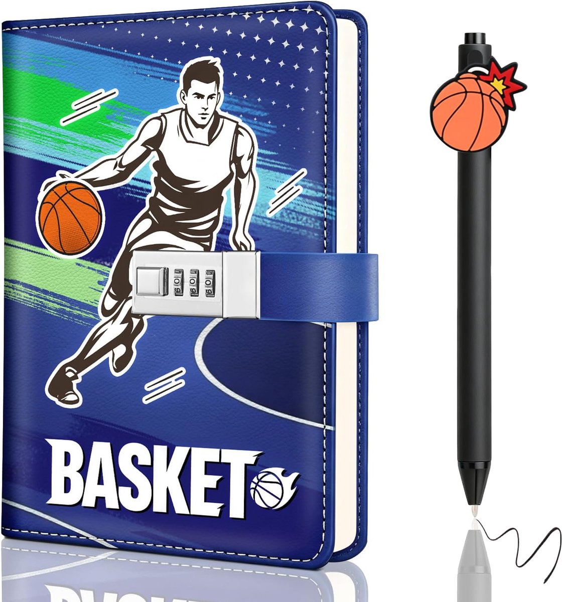 Thijox - Dagboek met Slot voor Jongens en Meisjes, Basketbalthema, Waterbestendige PU Hoes, Geschikt voor Kinderen van 8-16 Jaar, Inclusief Pen, Notit
