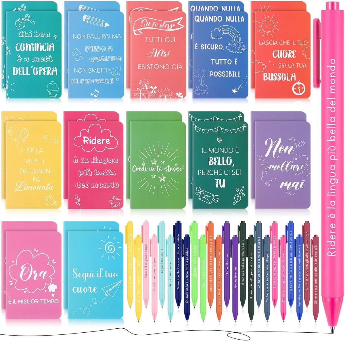 Thijox - 24 Sets Bedankcadeaus voor Collega's - Kleine Notitieboeken met Motiverende Spreuken - Mini Notitieboeken met Inspirerende Pennen - Perfect v