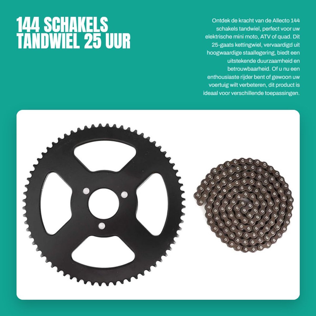 Dailygoods - 144 schakels tandwiel - 25 uur ketting - Universeel - Staallegering - Geschikt voor elektrische driewieler - Kleur zoals afbeelding