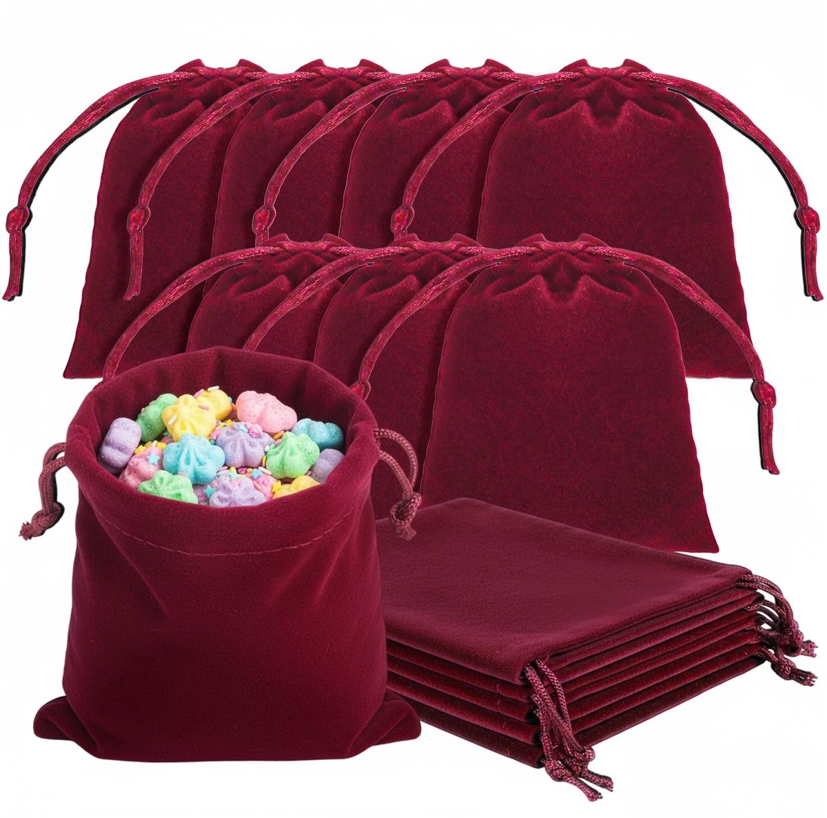 Dailygoods- Fluwelen Zakjes 30 Stuks - Trekkoord - 7,6x10,2 cm - Burgundy - Premium Fluweel - Multifunctioneel - Cadeauzakjes