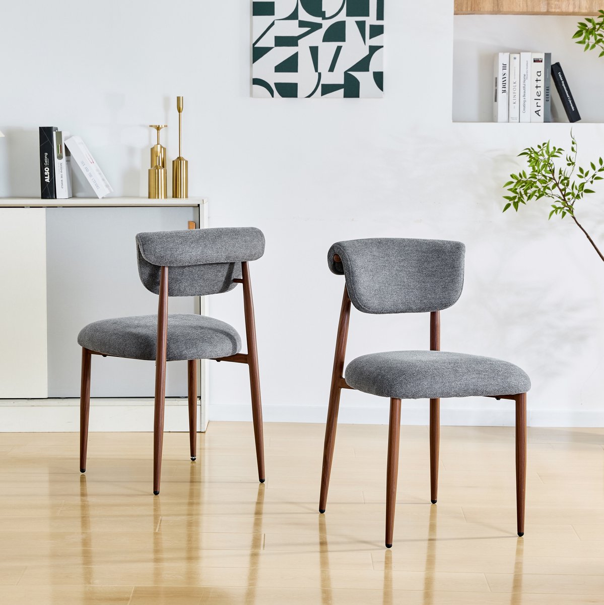 DESMIU Eetkamerstoel - 58,5 x 48 x 83 cm - Set Van 2 - Gestoffeerd Met Gebogen Rugleuning - Voor Eetkamer En Keuken - Stof Grijs