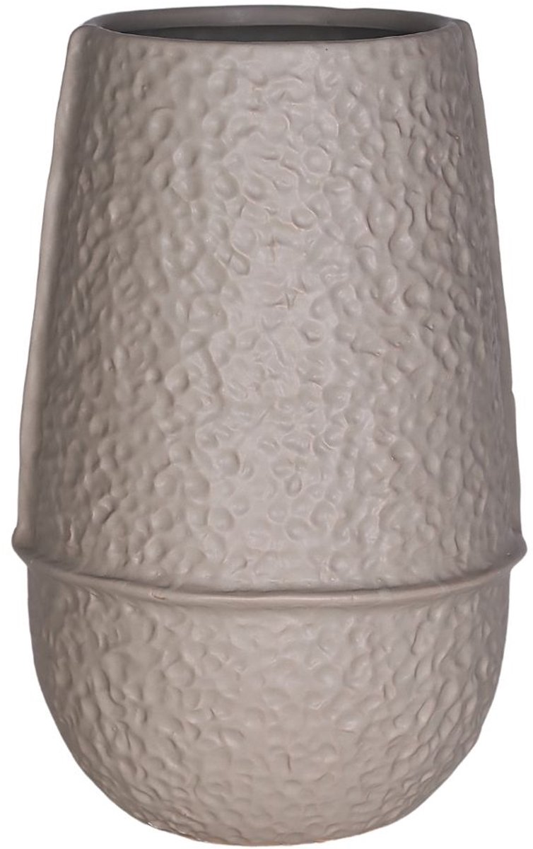 PTMD Mosa Grey Glazed Ceramic Round Pot High W Lines L