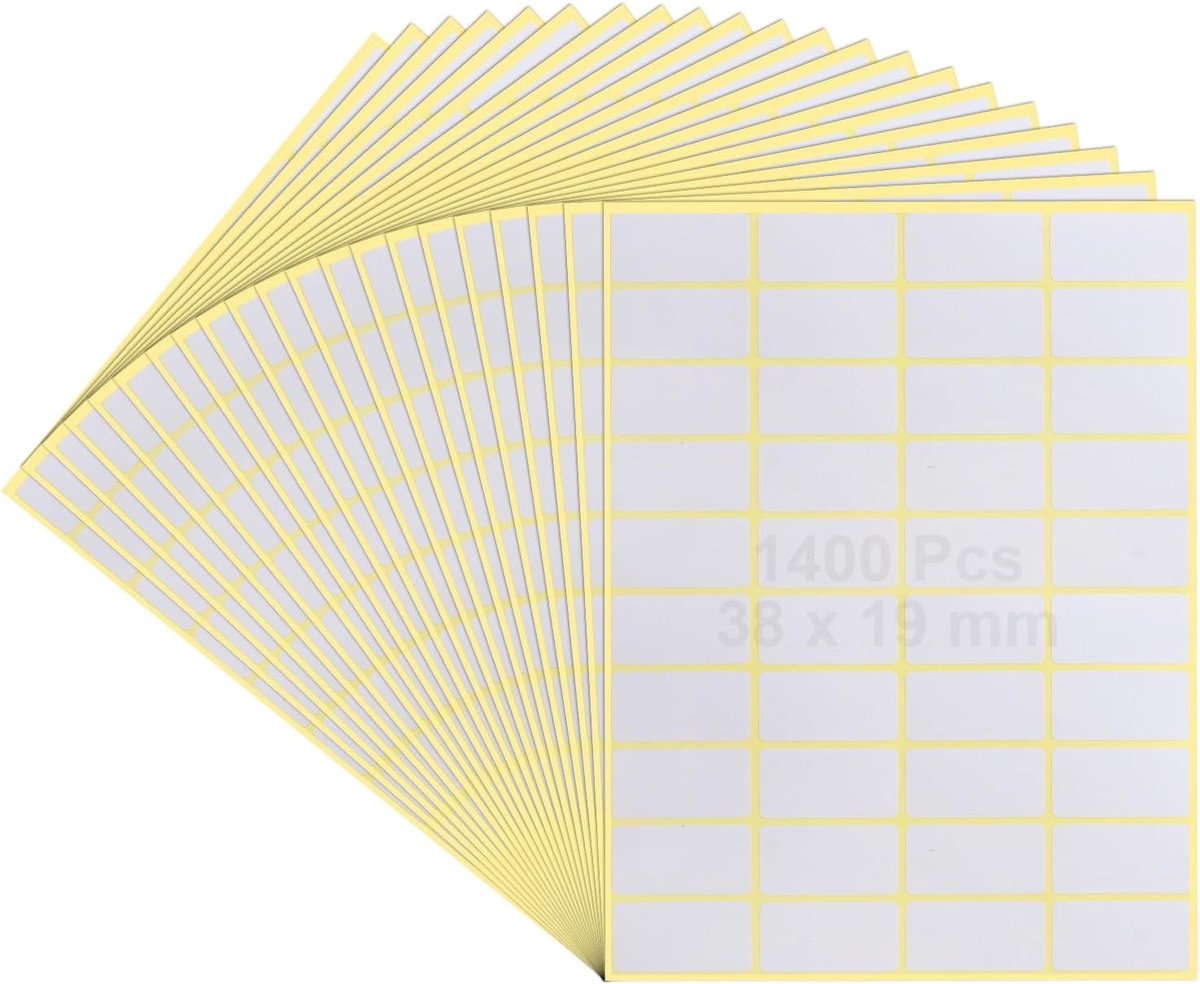1400 zelfklevende etiketten 38 x 19 mm voor prijskaartjes, labels, vlooienmarkt en organisatie