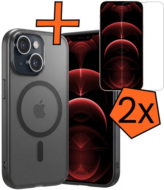 Coque noire Magsafe et deux protecteurs d'écran pour iPhone 14.