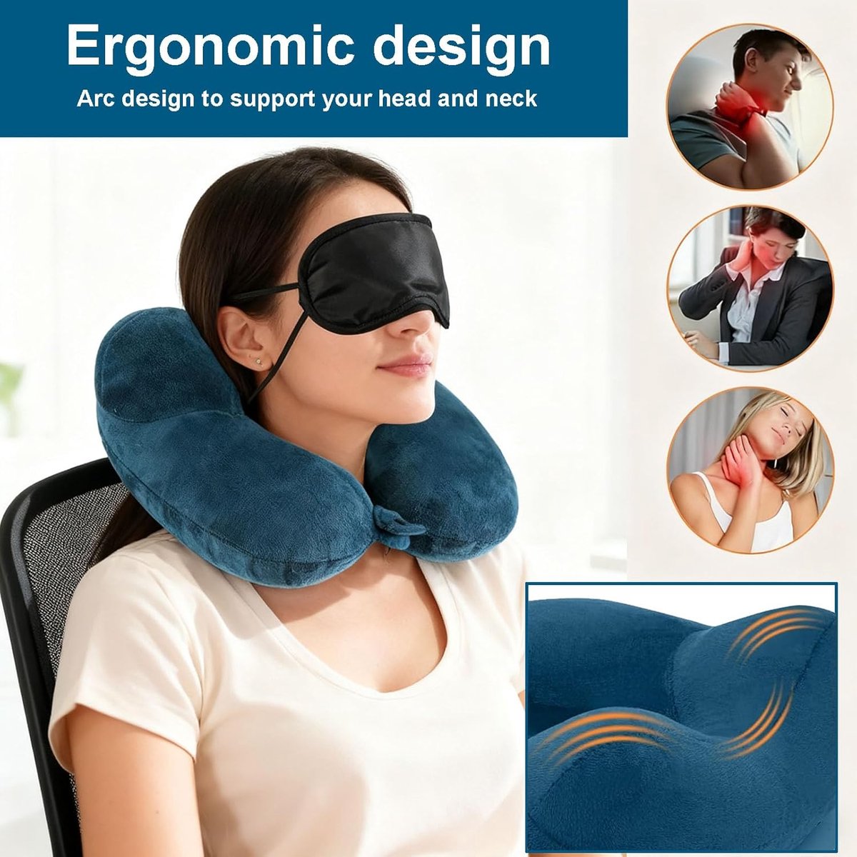 reiskussen, nekkussen, opblaasbaar, opblaasbaar nekkussen, vliegtuig, opblaasbaar met slaapmasker en oordopjes, nekkussen voor camping, reizen, vliegtuig, trein, auto, kantoor