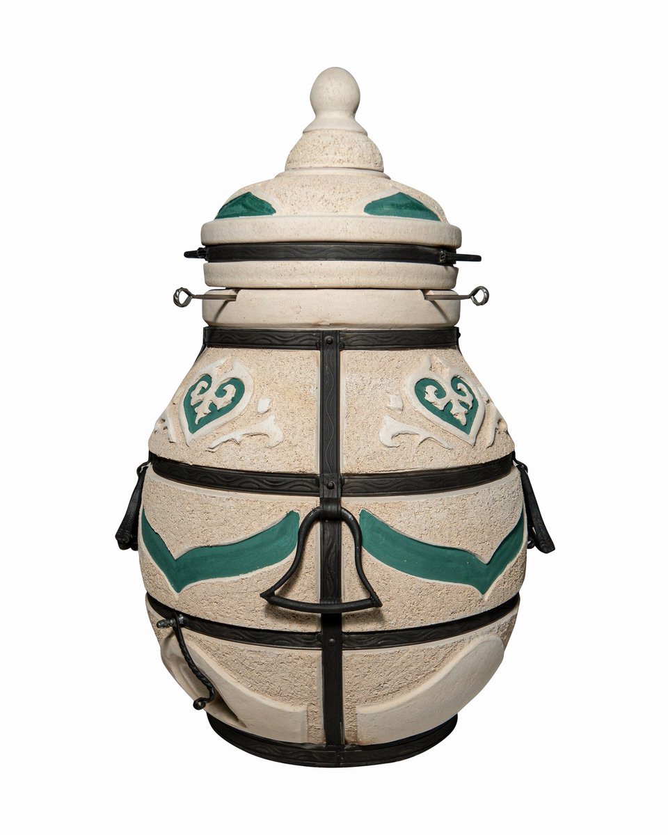 Tandoor Dastarkhan – Keramische houtgestookte buitenoven, verticale Kamado voor vlees, groenten en brood – Met 12 XL-spiesen & accessoires – 8 cm dikke wanden voor perfecte warmteopslag – 113 cm – 204,5 kg - 125L *** Met beschermhoes en onderstel
