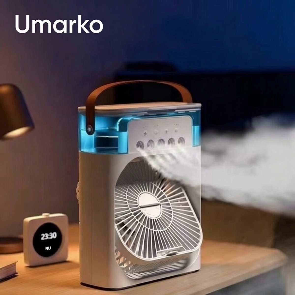 Umarko Mini Airco - Draagbare 3-in-1 Luchtkoeler met Bevochtiger & 7 Kleuren LED Lamp - Slaapkamer & Kantoor — afbeelding 6