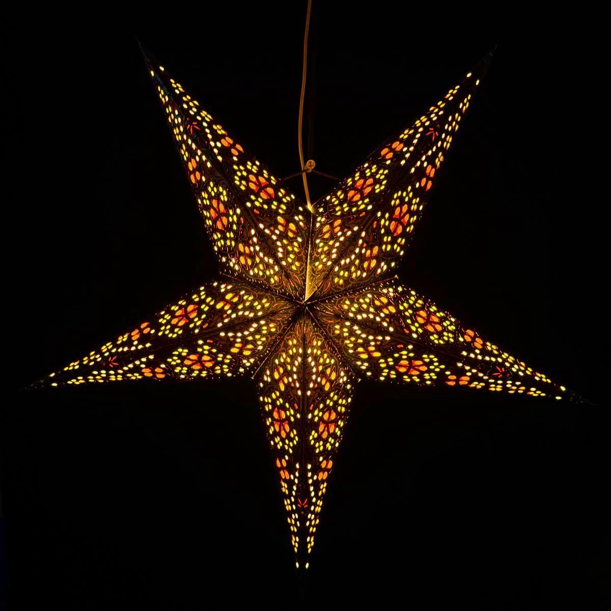 papieren kerstster oranje/geel - Ø 60cm - handgemaakte kerstdecoratie papieren sterren hanglamp kerstdecoratie - incl. verlichtingskabel 3 meter (zonder lamp)