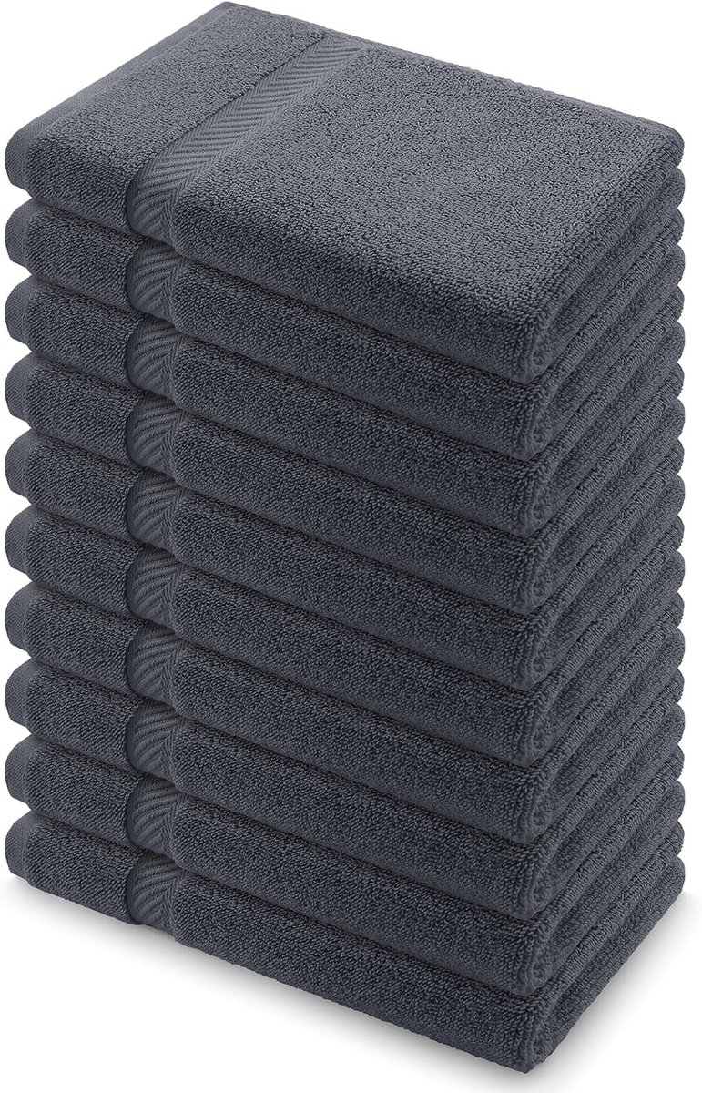 Set van 10 gastendoekjes van 100% katoen, 500 g/m², zacht en absorberend, wasbaar tot 60 °C, kleine en pluizige badhanddoeken, 30 x 50 cm, antraciet
