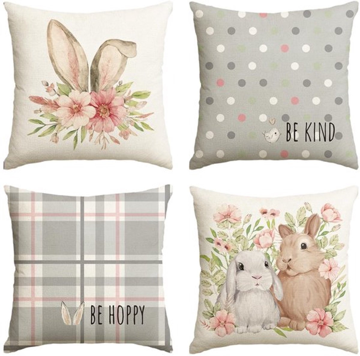 Store_7 Pasen sierkussenhoes 45x45cm Grijze hazenoren Set van 4