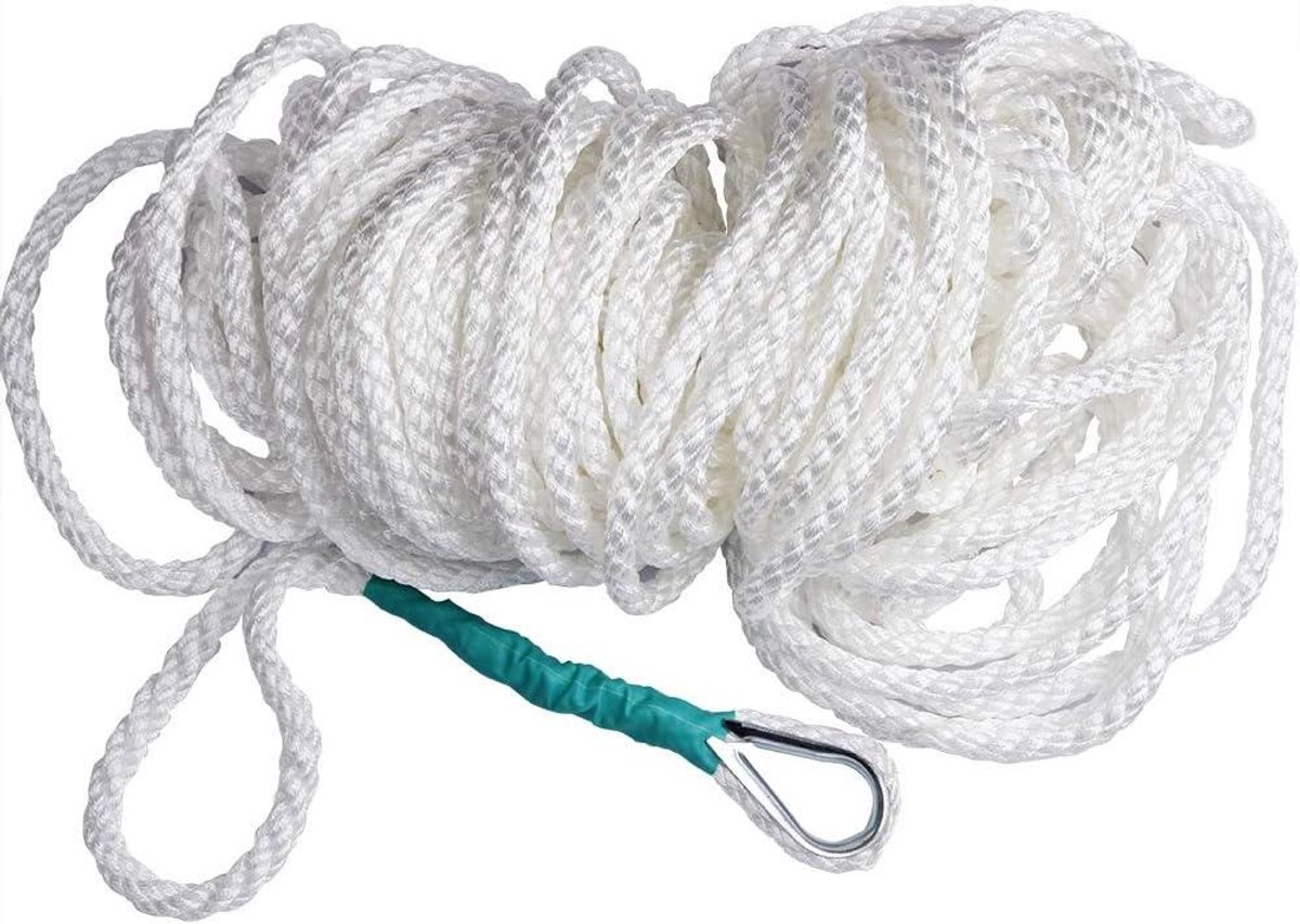 Boottouw Nylon - Meertouw Dock Line - Varen en Kamperen - Hoge Breuksterkte 5000 lbs - 12mm x 30m - Wit