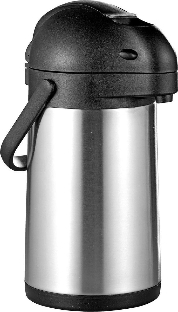 Thermoskan Pompdispenser - Airpot Serveersysteem - Dranken Warm Houden - Dubbelwandig Staal - 1900 ml - Zwart Zilver