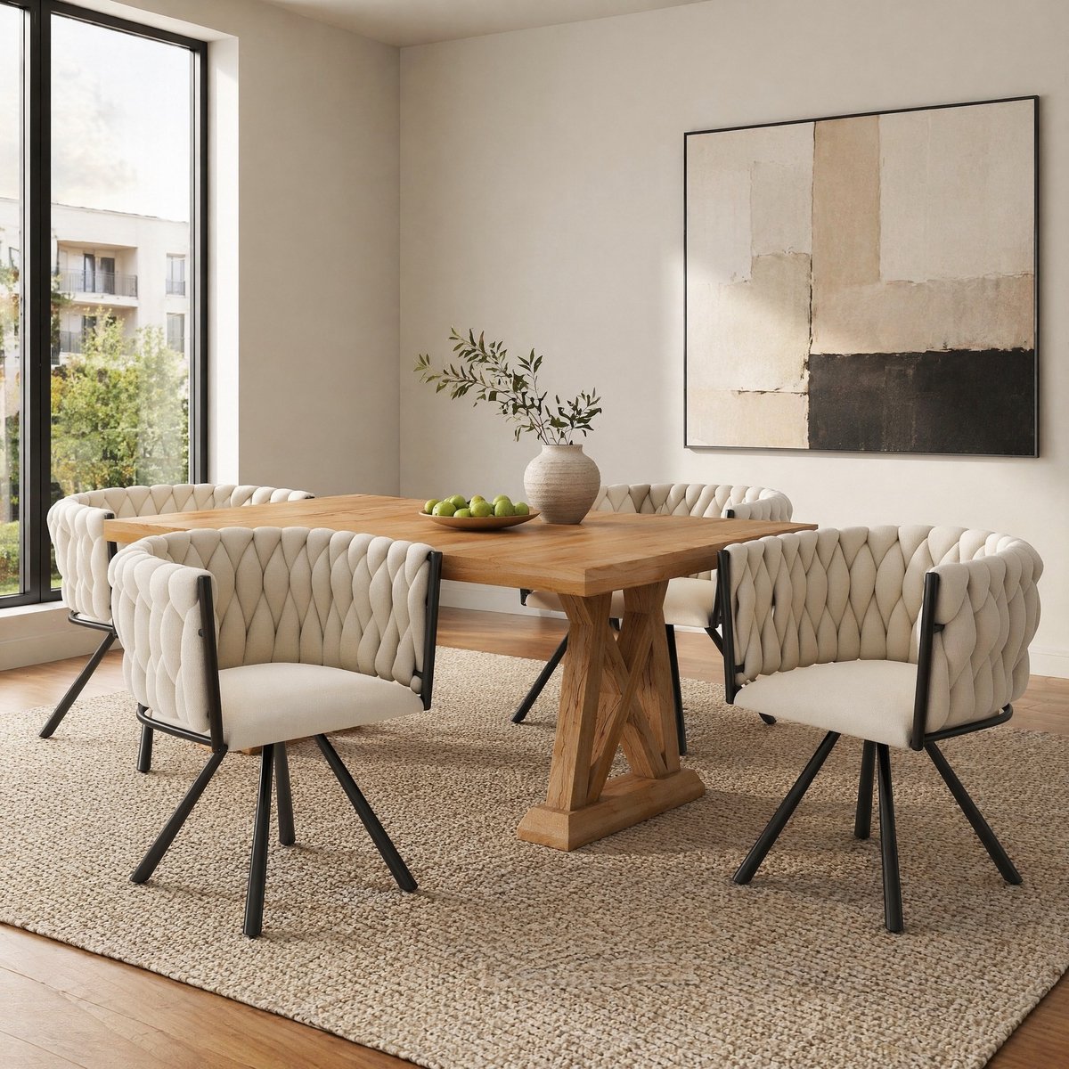 DESMIU Eetkamerstoel 59 x 54 x 72 cm - Set Van 2 Draaibare Stoelen Met Armleuningen - Voor Eetkamer En Woonkamer - Velvet Beige