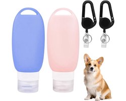2 stuks 90 ml siliconen hondenvoer-tubes - draagbare reisflessen met inklapbare karabijnhaak - blauw en roze