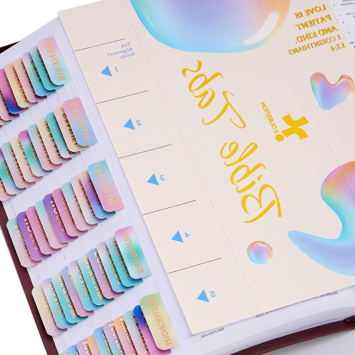Bijbel Tabs - Bijbel Index Tabs - Bijbelstudie - Gouden Folie Belettering - 75 Tabs - Regenboog