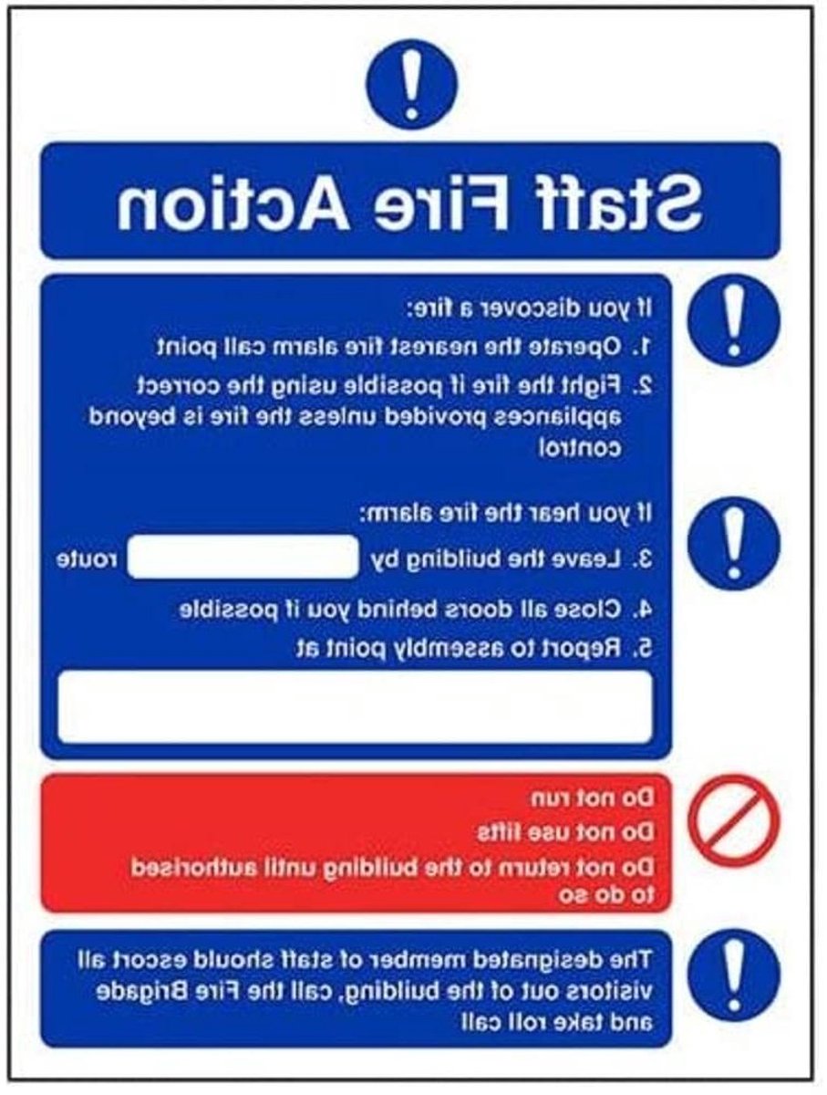 Brandactiebord - Brandmelding bord Veiligheidsbord - Brandveiligheid informeren - Zelfklevend vinyl materiaal - 150 x 200 mm - Blauw/Rood