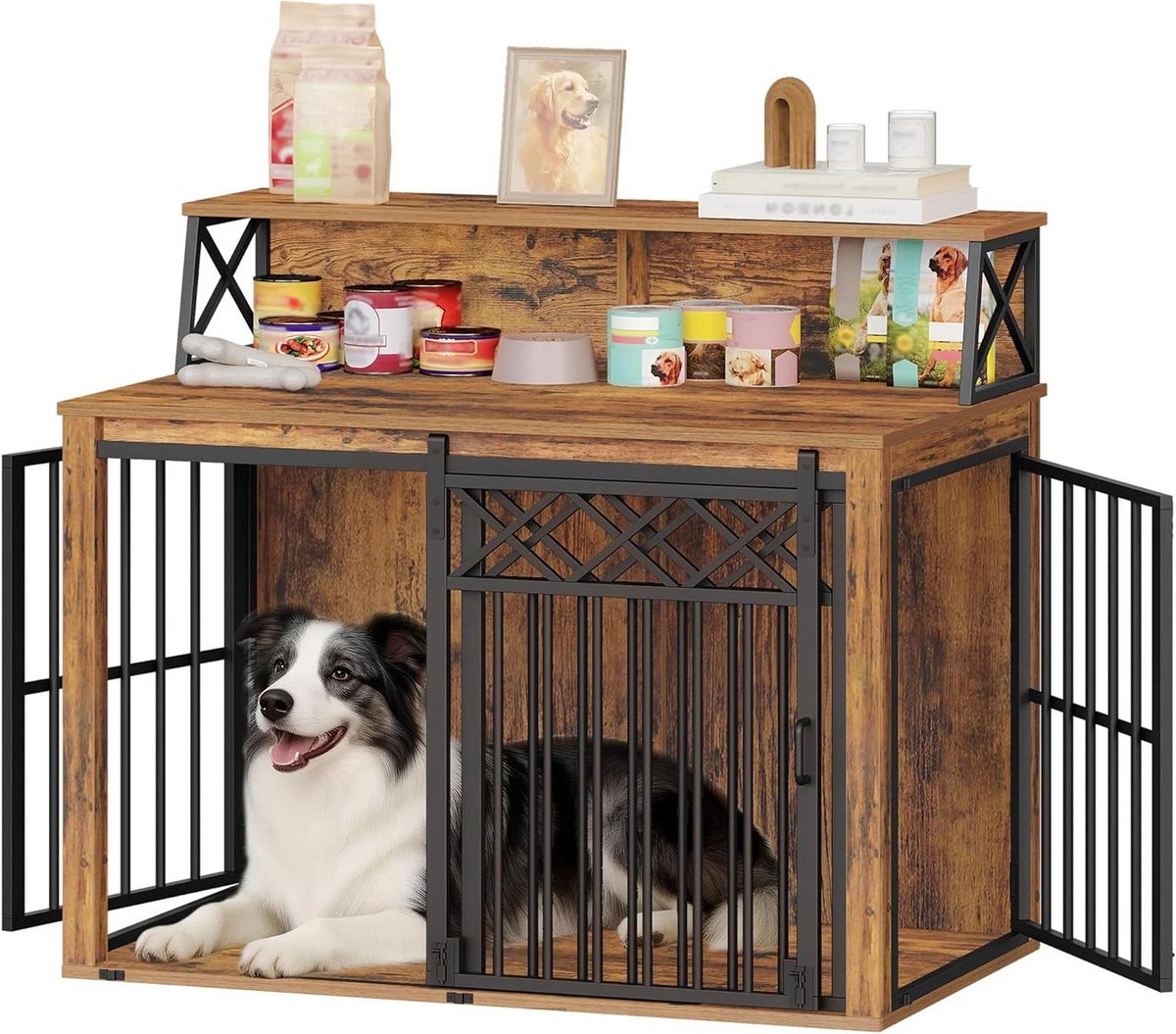 Hondenbox - Hondenverblijf - Veilige Rustplek - Eenvoudig Op te Zetten - 112 x 68 x 17.8 cm - Bruin