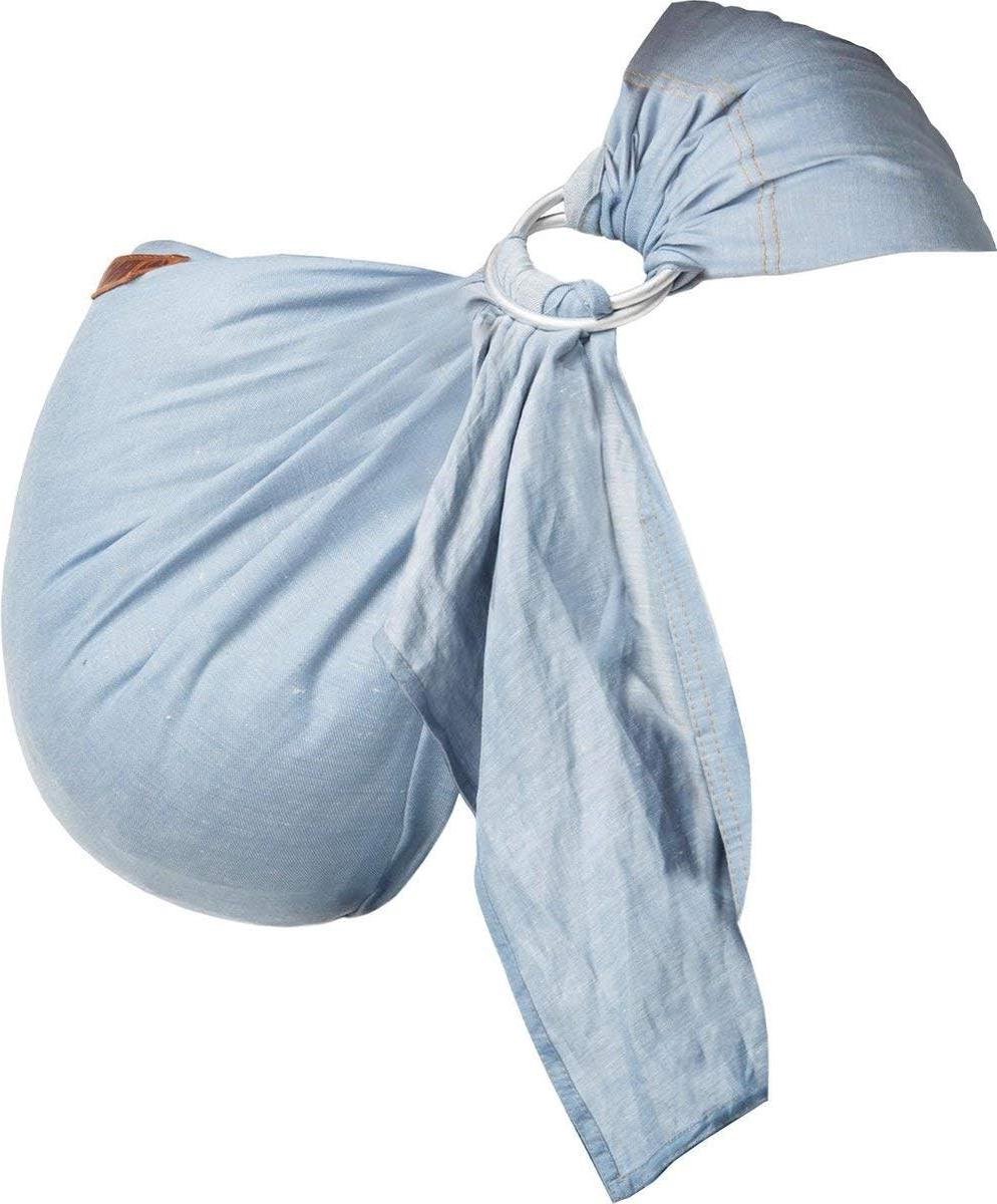 Ringsling Draagdoek - Babydrager Sling - Baby Dragen - Stone Washed Katoen Linnen - Maat M - Blauw
