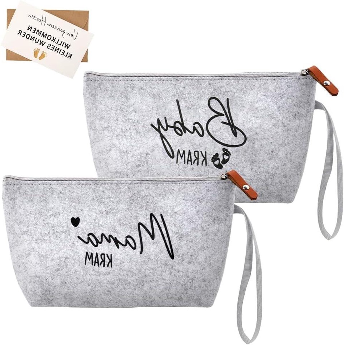 Felt Bags Mum Baby - Toiletry Bags - Baby Essentials Organiseren - Set van 2