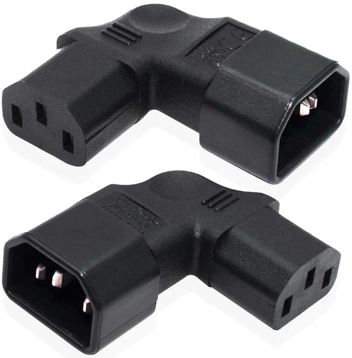 Voedingsadapter C14 naar C13 - Verlengkabel Adapter - Apparaten Aansluiten - Hoekontwerp - 2 stuks - Zwart