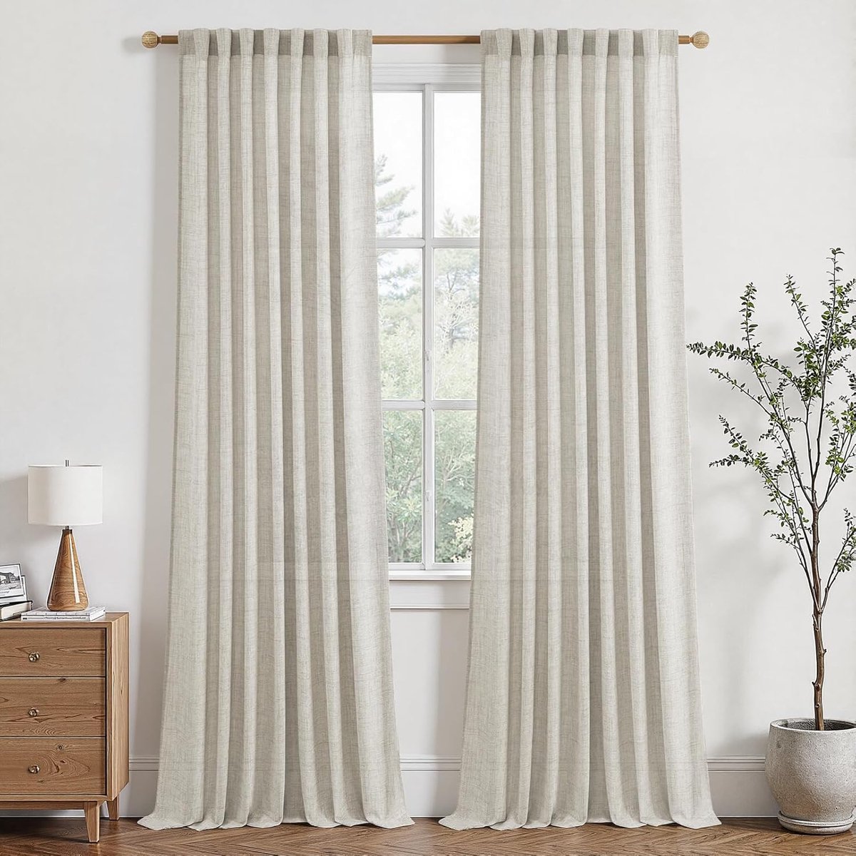 Linnen gordijnen landhuisstijl semi-transparant linnen gordijnen woonkamer gordijnen linnenlook kinderkamer set van 2 H 245 x B 140 cm woonkamer gordijnen met verborgen lussen