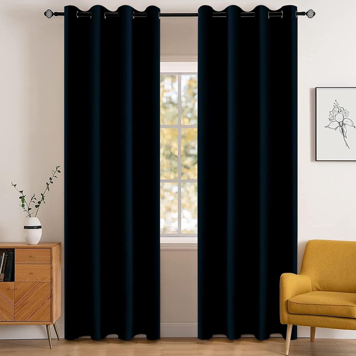 Waterdicht Gordijnen Set Van 2, 117x137cm(B X H), Warmte-Isolerende Thermische Gordijnen Met Ringen, Ondoorzichtig, Koude, Geluidsbescherming, Voor Woonkamer, Slaapkamer, Blauw