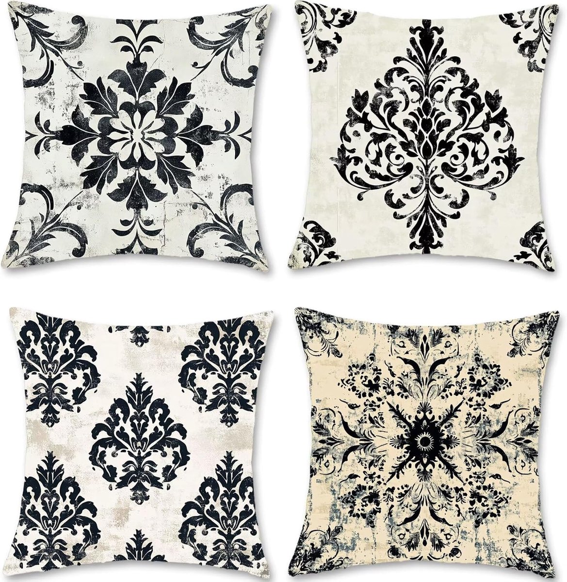 Kussensloop 50 x 50 cm, zwart fluwelen bankkussen, hoofdkussen, bloemen, outdoor kussen, set van 4 kussenslopen, vierkant, bankkussens voor Halloween, woonkamer, slaapkamer, balkon, decoratie, S1-460